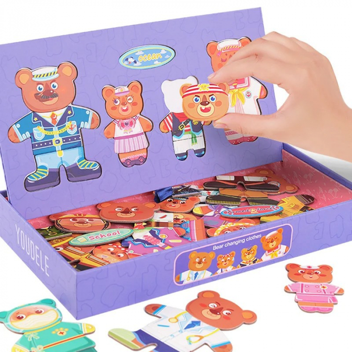 Joc 2 in 1 Puzzle Magnetic Imbraca Ursuletii si tabla de scris cu carioca lavabila [2]