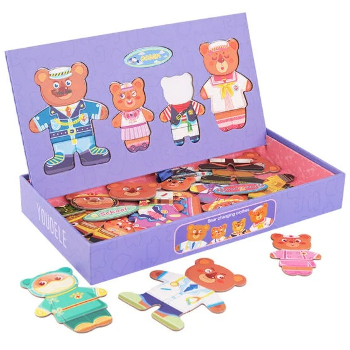 Joc 2 in 1 Puzzle Magnetic Imbraca Ursuletii si tabla de scris cu carioca lavabila [1]