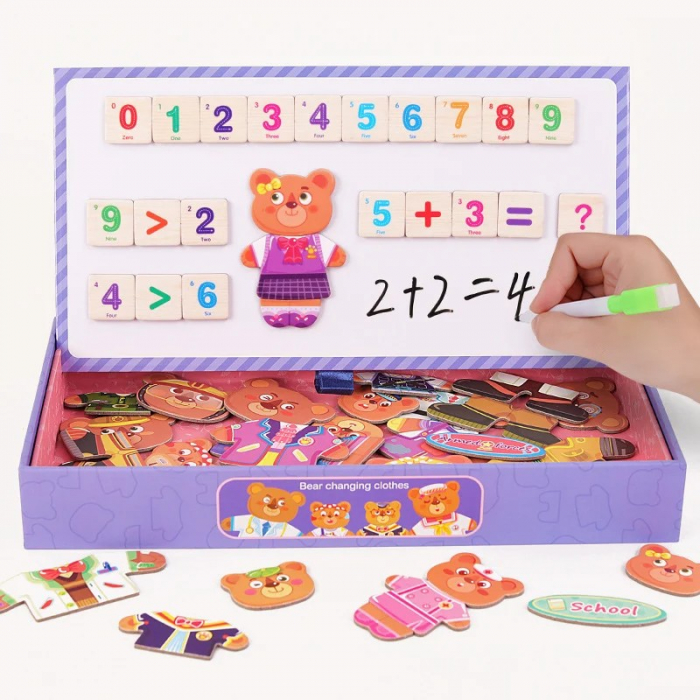 Joc 2 in 1 Puzzle Magnetic Imbraca Ursuletii si tabla de scris cu carioca lavabila [3]