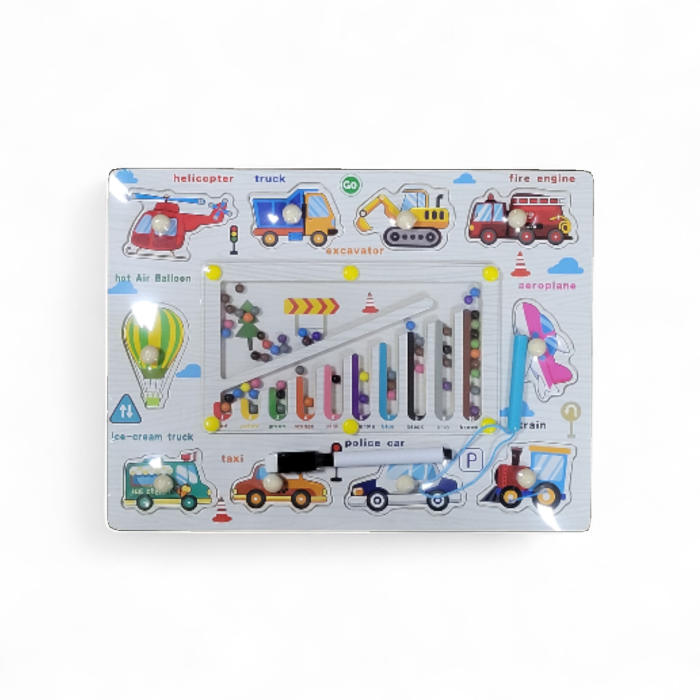 Joc 3 in 1 Puzzle incastru din lemn cu butoni, labirint magnetic sortare culori si tablita de scris lavabila diferite modele [4]