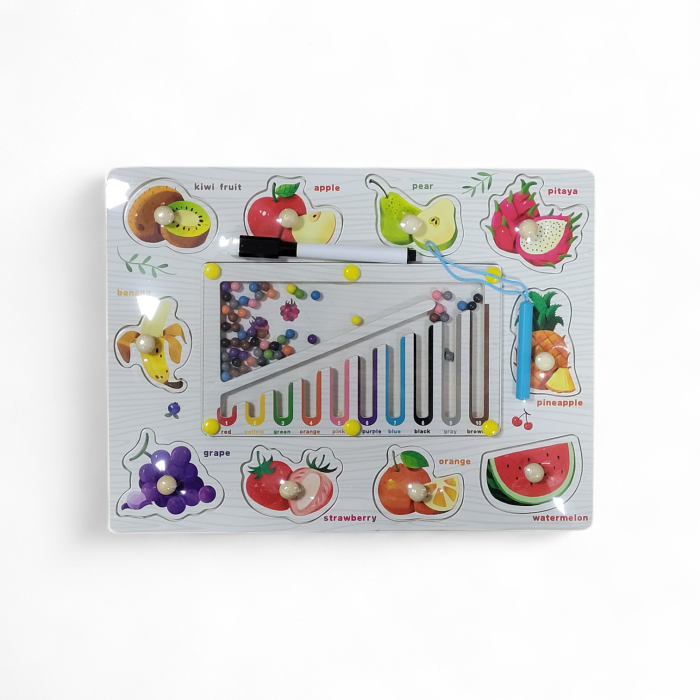 Joc 3 in 1 Puzzle incastru din lemn cu butoni, labirint magnetic sortare culori si tablita de scris lavabila diferite modele [2]