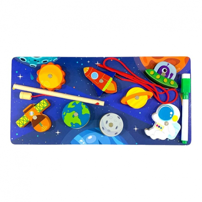 Joc 3 in 1 puzzle, pescuit magnetic si joc de insiruit din lemn [6]