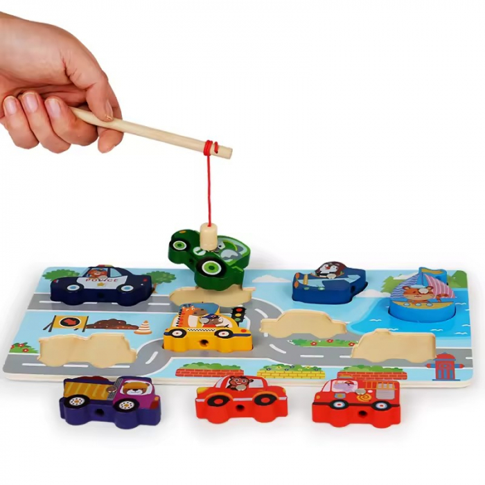 Joc 3 in 1 puzzle, pescuit magnetic si joc de insiruit din lemn [4]