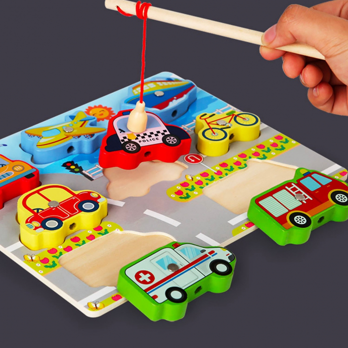 Joc 3 in 1 puzzle, pescuit magnetic si joc de insiruit VEHICULE [4]