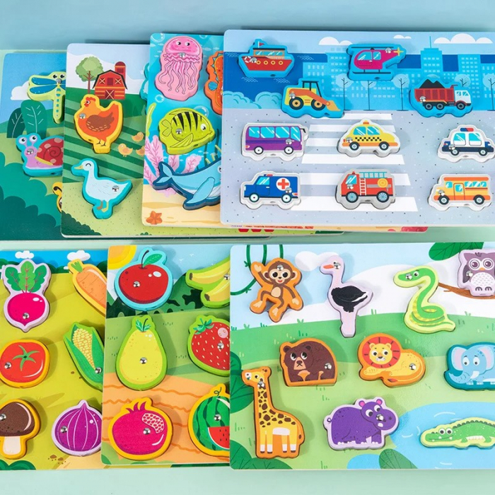 Joc 4 în 1 din lemn ANIMALE DIN JUNGLA - puzzle 3D, joc de pescuit, jucărie de înșiruit si tabla de scris [3]