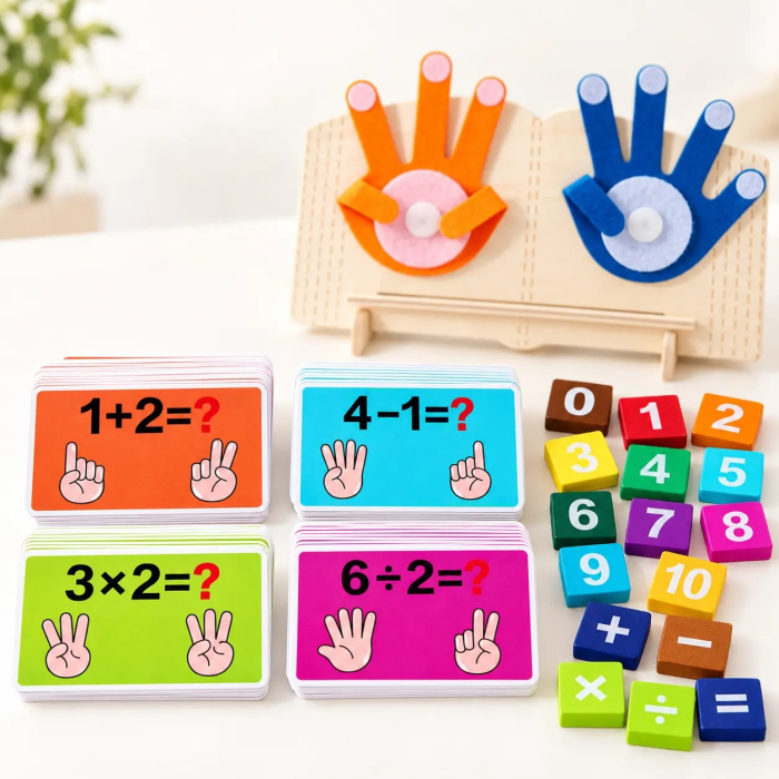 Joc artimetic din lemn numarare pe degete si calcule matematice Montessori digital educational toys [4]