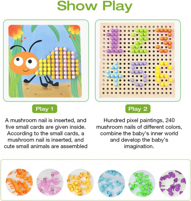 Joc creativ mozaic cu pioneze in gradina- Garden Mushroom nails [6]