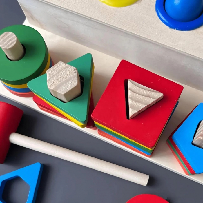 Joc cu ciocan si bile cutia permanentei si joc de stivuit forme geometrice 2 in 1 [2]