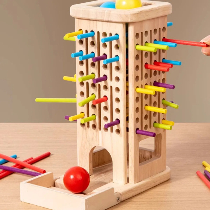 Joc de concentrare si strategie Plunk 3 in 1 turnul din lemn cu betisoare si bile colorate [6]