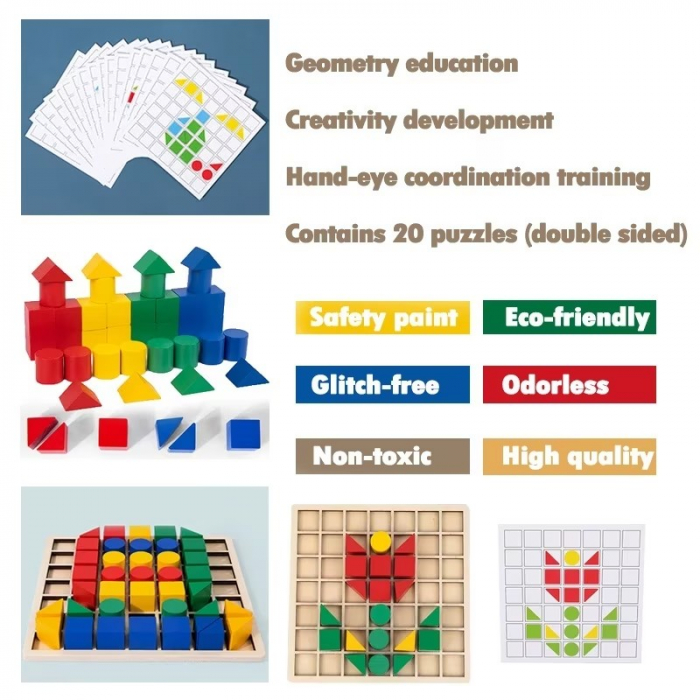Joc de creativitate de tip mozaic din lemn Block Stacking puzzle [5]