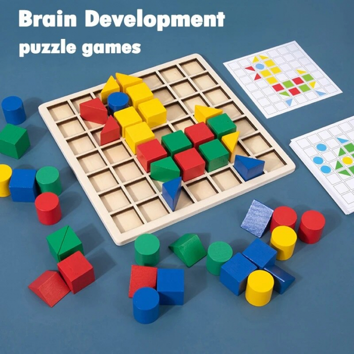 Joc de creativitate de tip mozaic din lemn Block Stacking puzzle [2]