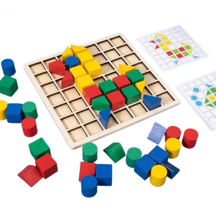 Joc de creativitate de tip mozaic din lemn Block Stacking puzzle [4]