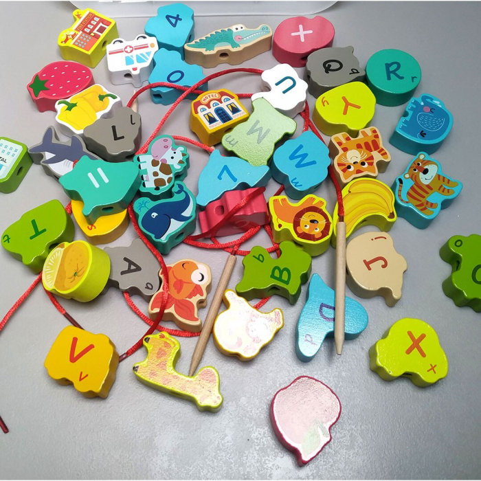 Joc de insiruit din lemn in cutie de plastic tip gentuta- 42 de piese animale, fructe si legume, vehicule [5]