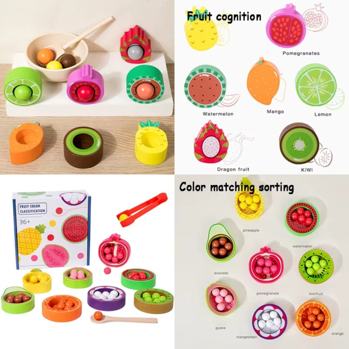 Joc de motricitate, indemanare si clasificare culori cu bilute Fructe - Fruit color classification [4]