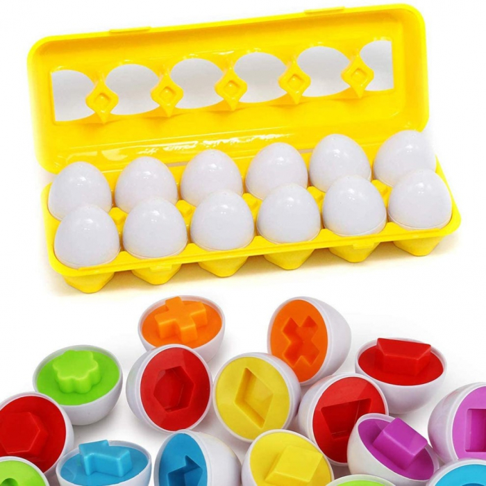 Joc de tip Montessori de asociere si potrivire cofraj cu 12 oua FORME GEOMETRICE [5]
