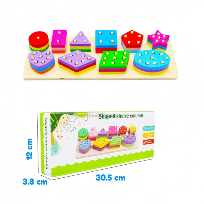 Joc de tip Montessori Sortator cu 10 forme geometrice Shape Sleeve Column [2]