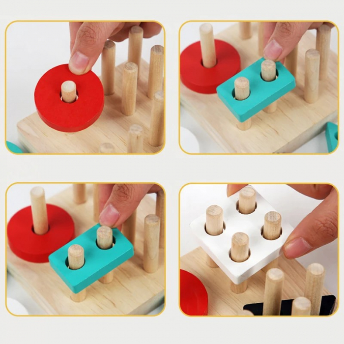 Joc de tip Montessori - Sortator cu 4 forme geometrice culoare albastru si rosu [2]