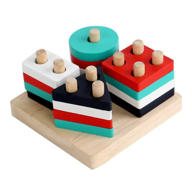 Joc de tip Montessori - Sortator cu 4 forme geometrice culoare albastru si rosu [4]