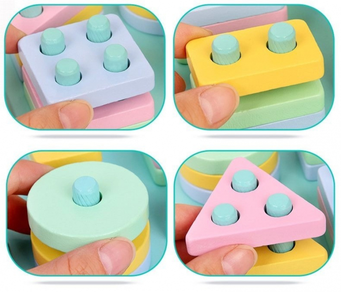 Joc de tip Montessori - Sortator cu 4 forme geometrice culoare pastel [3]