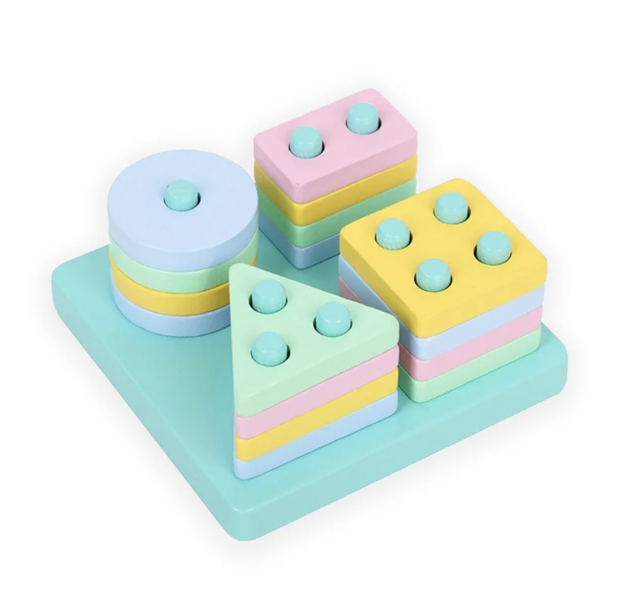 Joc de tip Montessori - Sortator cu 4 forme geometrice culoare pastel [2]