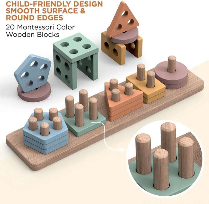 Joc de tip Montessori - Sortator cu 5 forme geometrice Geometric Stacker [2]