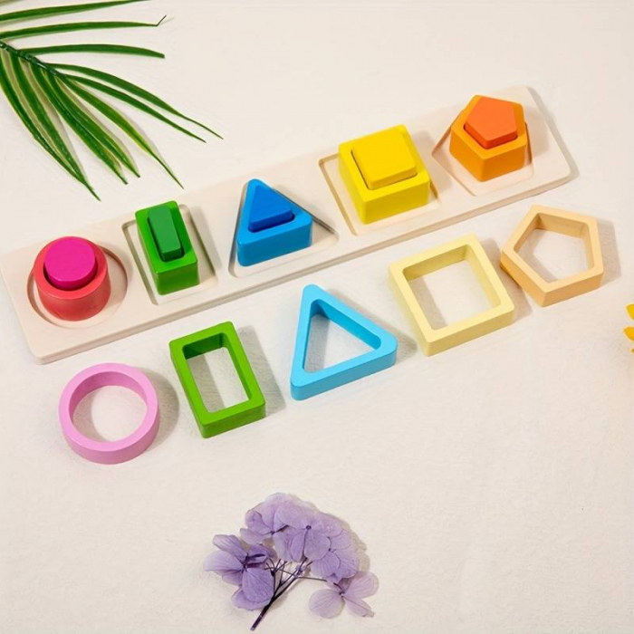 Joc de tip Montessori - Sortator cu 5 forme geometrice Geometry Column [2]
