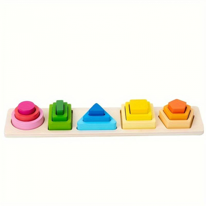 Joc de tip Montessori - Sortator cu 5 forme geometrice Geometry Column [4]