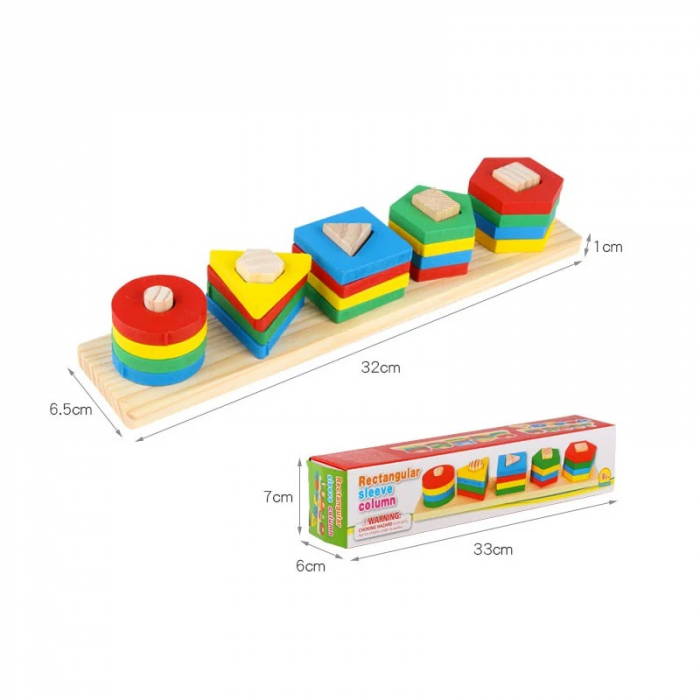 Joc de tip Montessori - Sortator cu 5 forme geometrice Rectangular Sleeve Column [3]