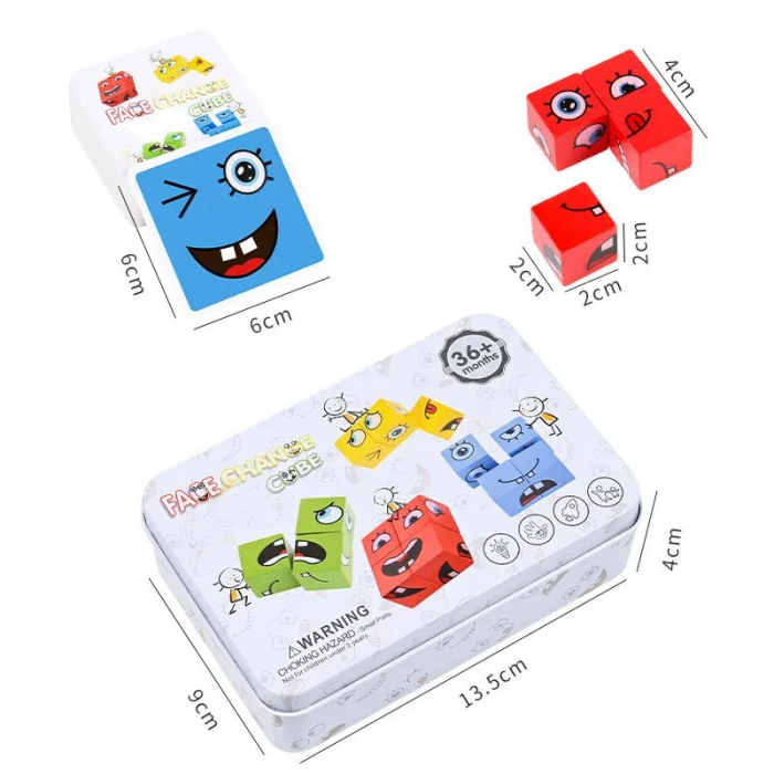 Joc de tip Puzzle Expresii faciale in cutie metalica- Expression puzzle building blocks [5]