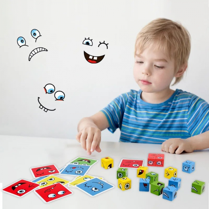 Joc de tip Puzzle Expresii faciale in cutie metalica- Expression puzzle building blocks [2]