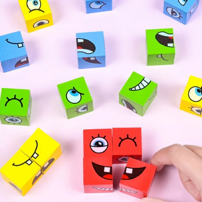 Joc de tip Puzzle Expresii faciale in cutie metalica- Expression puzzle building blocks [4]