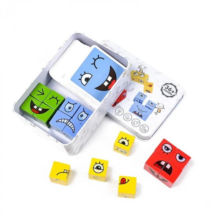 Joc de tip Puzzle Expresii faciale in cutie metalica- Expression puzzle building blocks [6]
