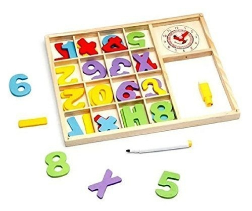 Joc din lemn 2 in 1 Invata matematica - Invata ceasul -scrie si sterge [6]