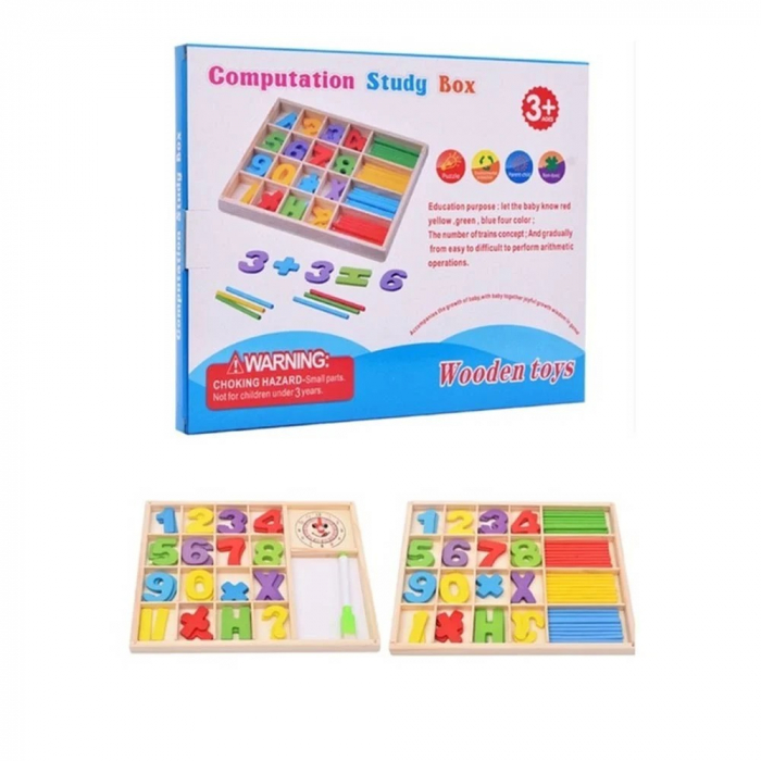 Joc din lemn 2 in 1 Invata matematica - Invata ceasul -scrie si sterge [4]