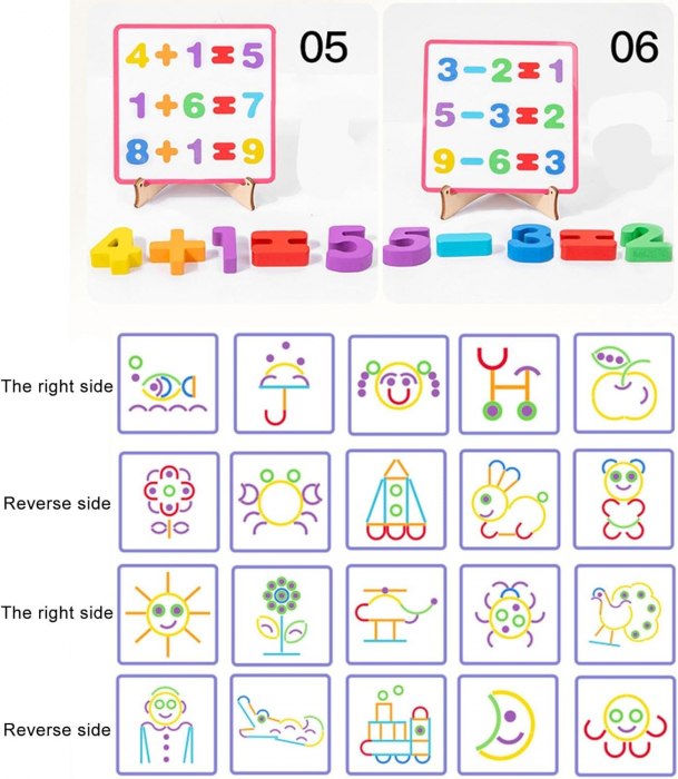 Joc din lemn 3 in 1 creaza forme, tangram si calcule matematice [7]