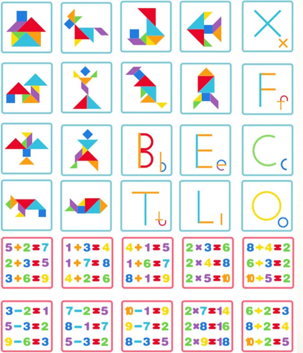 Joc din lemn 3 in 1 creaza forme, tangram si calcule matematice [8]