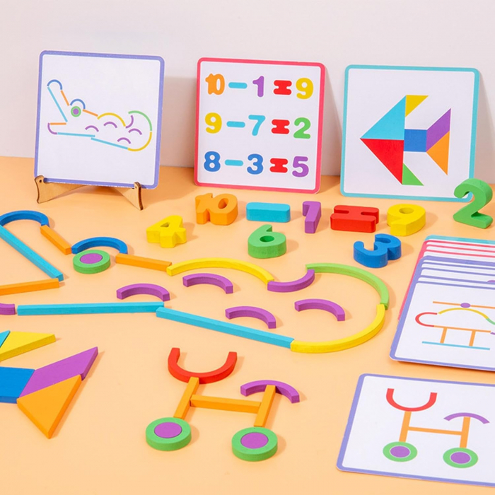 Joc din lemn 3 in 1 creaza forme, tangram si calcule matematice [3]