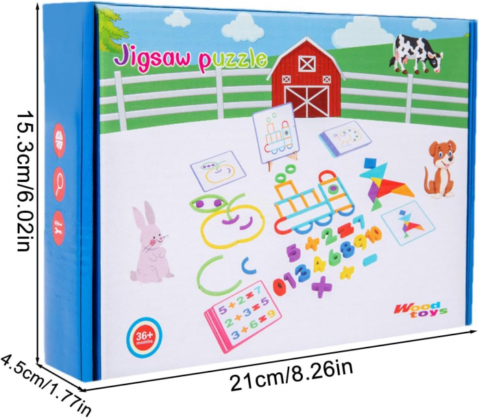 Joc din lemn 3 in 1 creaza forme, tangram si calcule matematice [5]