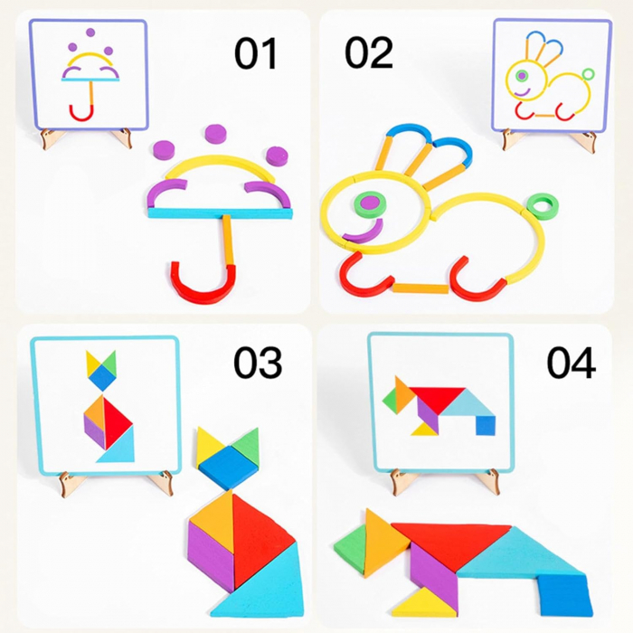 Joc din lemn 3 in 1 creaza forme, tangram si calcule matematice [6]