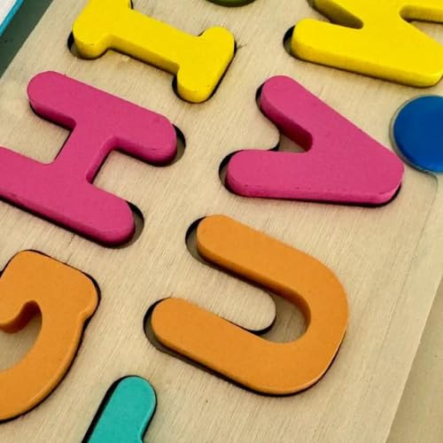 Joc din lemn de tip Montessori 2 in 1 puzzle litere alfabet si labirint magnetic sortare culori [6]