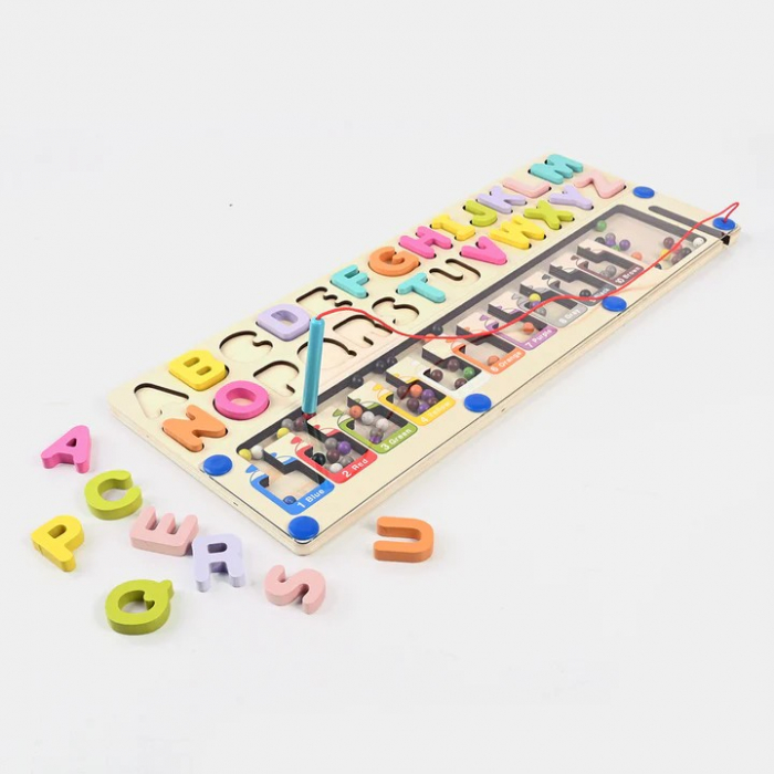 Joc din lemn de tip Montessori 2 in 1 puzzle litere alfabet si labirint magnetic sortare culori [3]