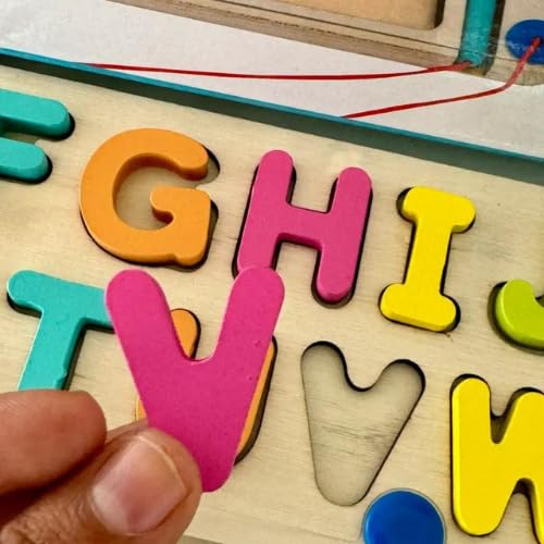 Joc din lemn de tip Montessori 2 in 1 puzzle litere alfabet si labirint magnetic sortare culori [4]
