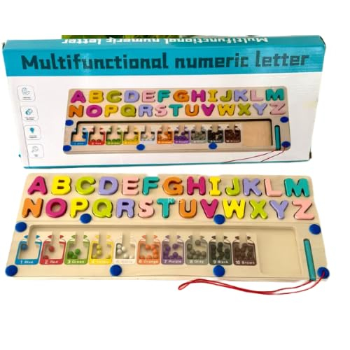 Joc din lemn de tip Montessori 2 in 1 puzzle litere alfabet si labirint magnetic sortare culori [2]