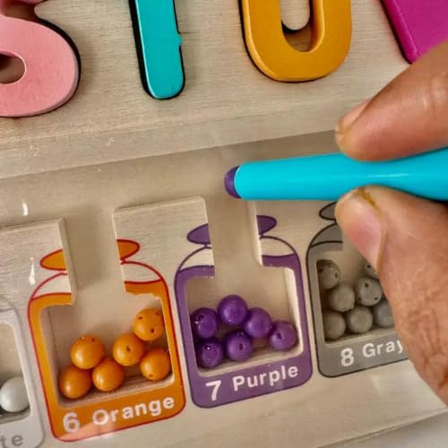 Joc din lemn de tip Montessori 2 in 1 puzzle litere alfabet si labirint magnetic sortare culori [5]