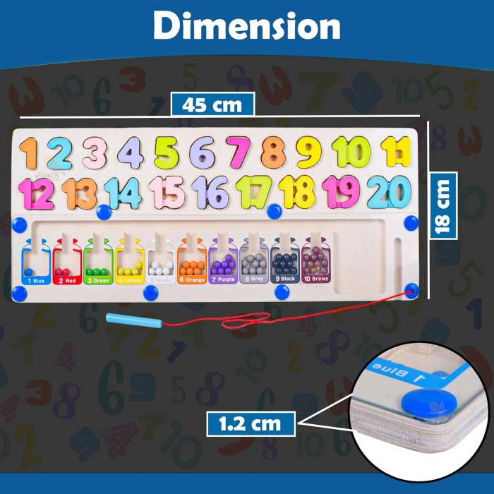 Joc din lemn de tip Montessori 2 in 1 puzzle numere si labirint magnetic sortare culori [8]
