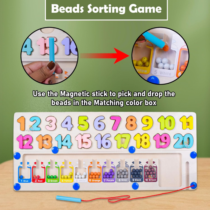 Joc din lemn de tip Montessori 2 in 1 puzzle numere si labirint magnetic sortare culori [4]