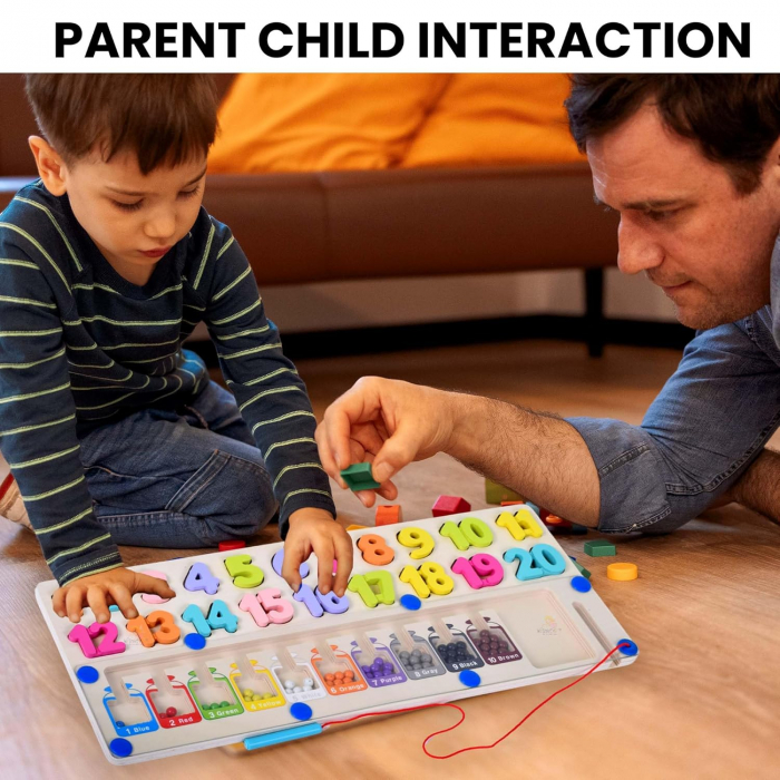 Joc din lemn de tip Montessori 2 in 1 puzzle numere si labirint magnetic sortare culori [6]