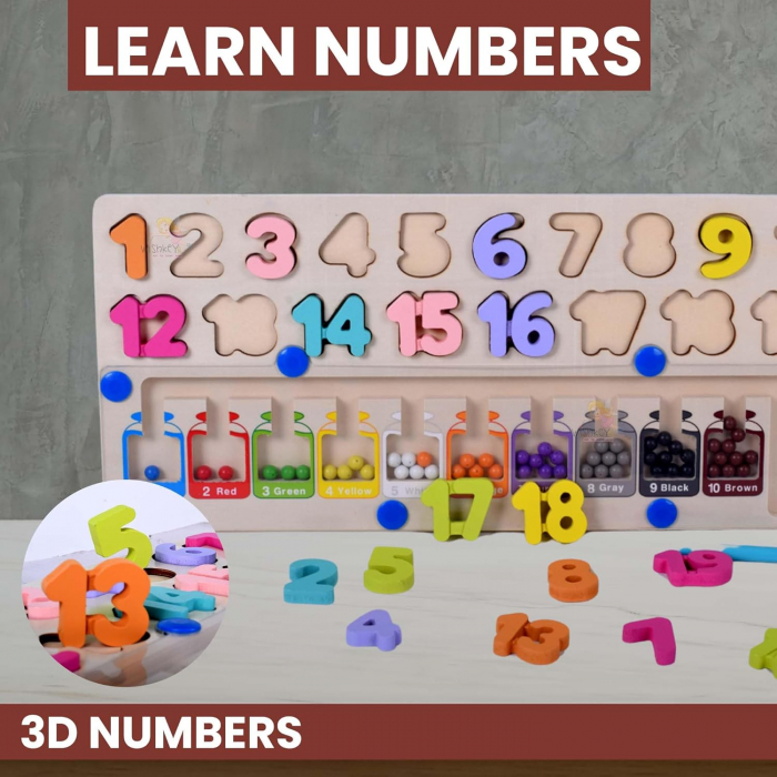 Joc din lemn de tip Montessori 2 in 1 puzzle numere si labirint magnetic sortare culori [3]