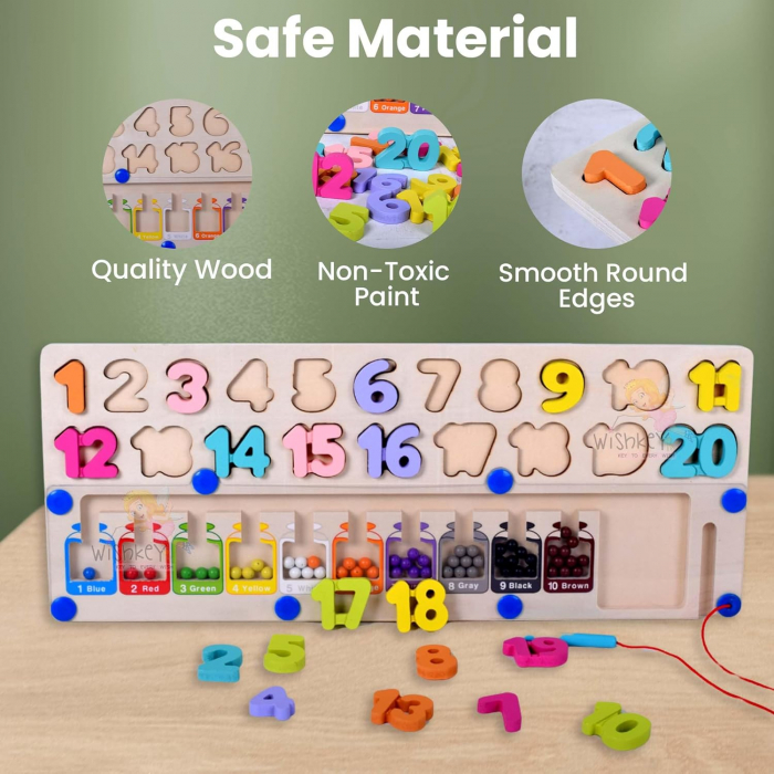 Joc din lemn de tip Montessori 2 in 1 puzzle numere si labirint magnetic sortare culori [2]