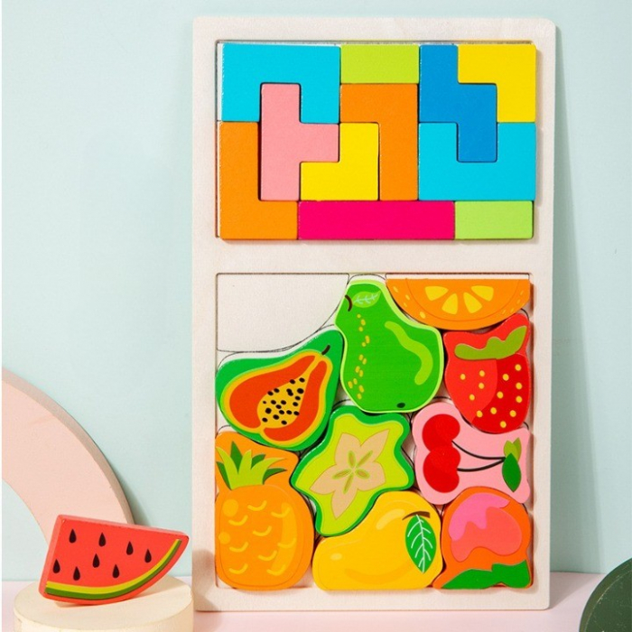 Joc din lemn de tip tetris 2 in 1 Fructe [2]